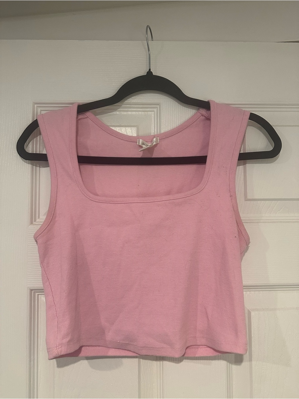 Bozzolo Light Pink Ribbed Square-Neck Crop Tank